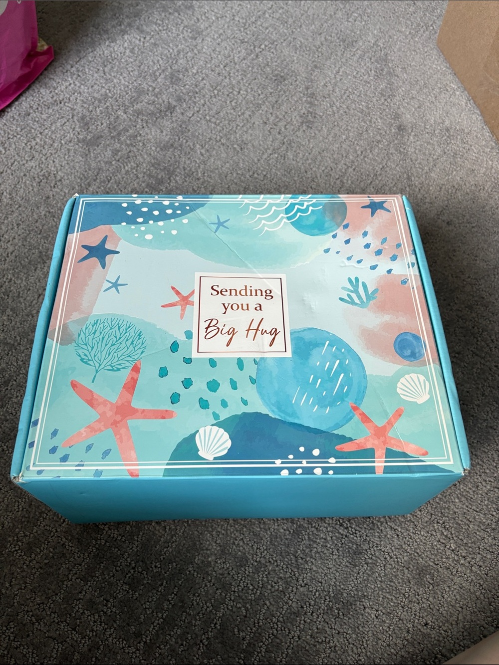 Sending You a Big Hug Decorative Gift Box - Turquoise Coral Shells